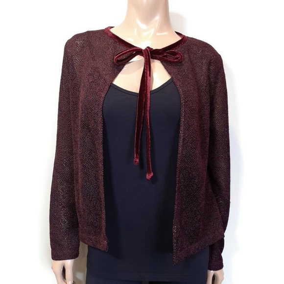 ❌SOLD❌ Velvet Trim Tie Front Knit Cardigan Goth Emo Vamp - Picture 1 of 10